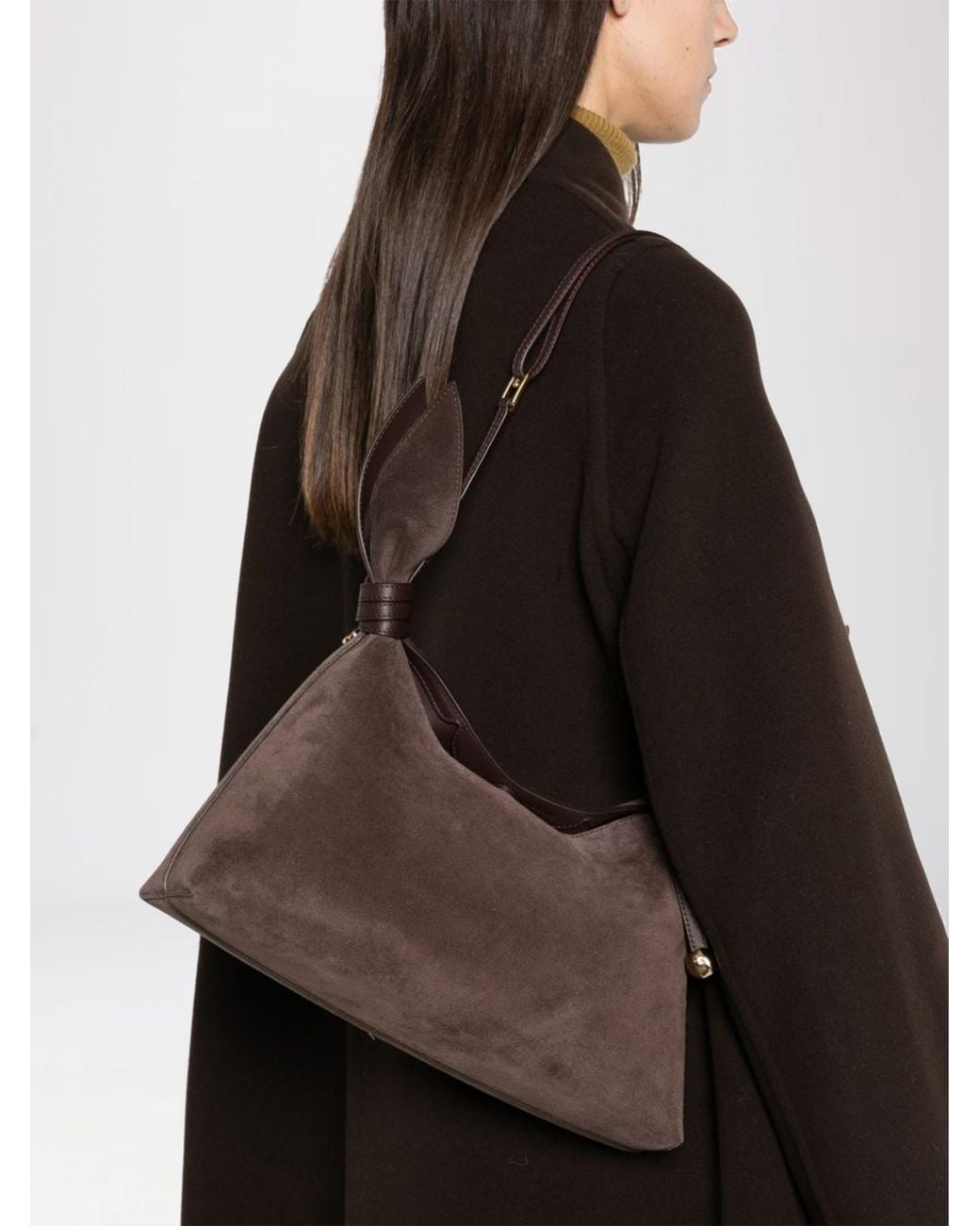 Loewe Brown Scarf Suede Calfskin Shoulder Bag With Decorative Knot