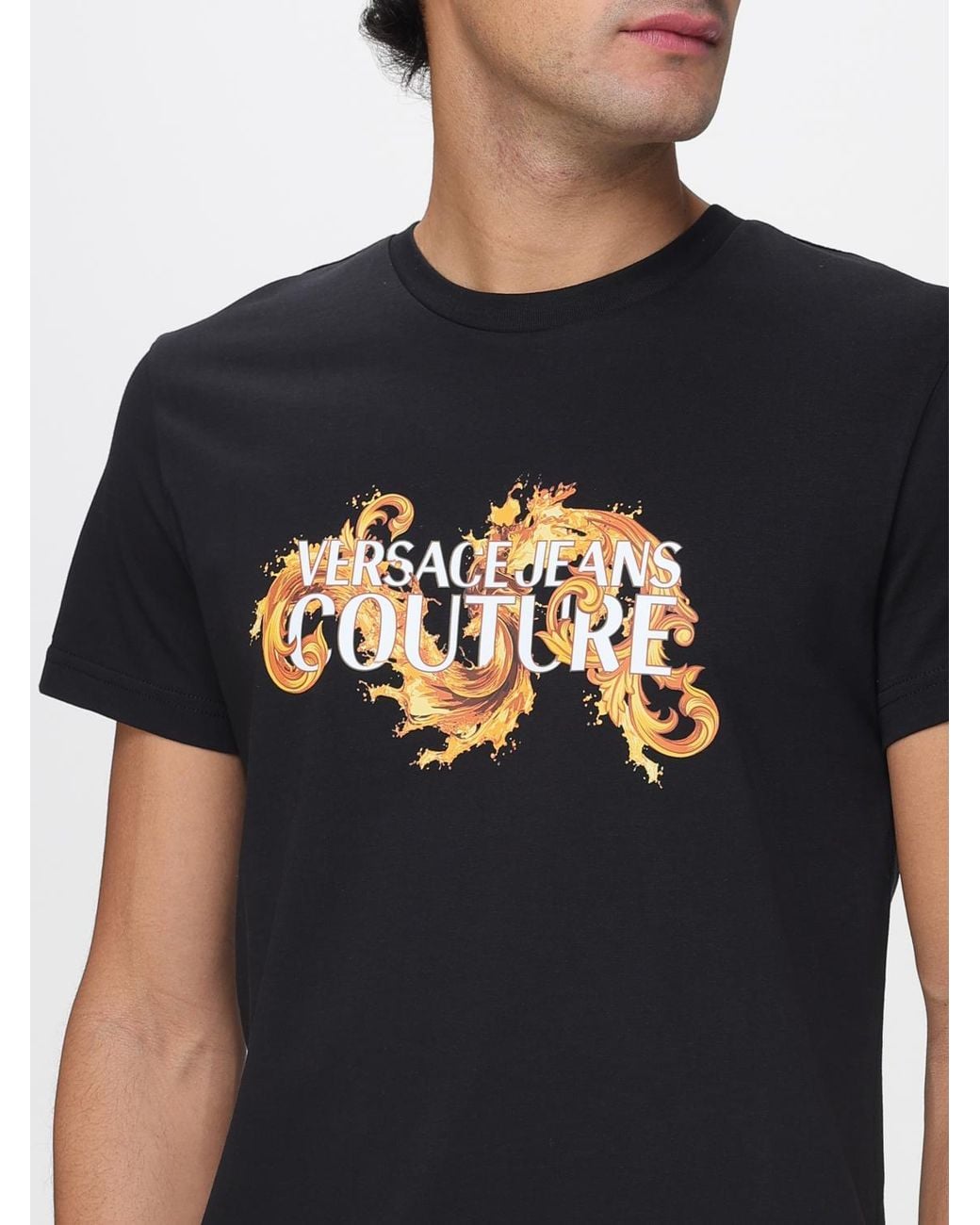 Versace Jeans Couture Black Cotton T-Shirt With Logo for men