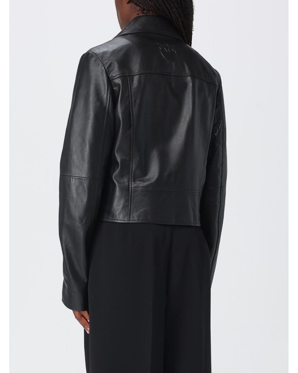 Pinko Black New Sensibile Cropped Lamb Nappa Biker Jacket With Asymmetric Zip