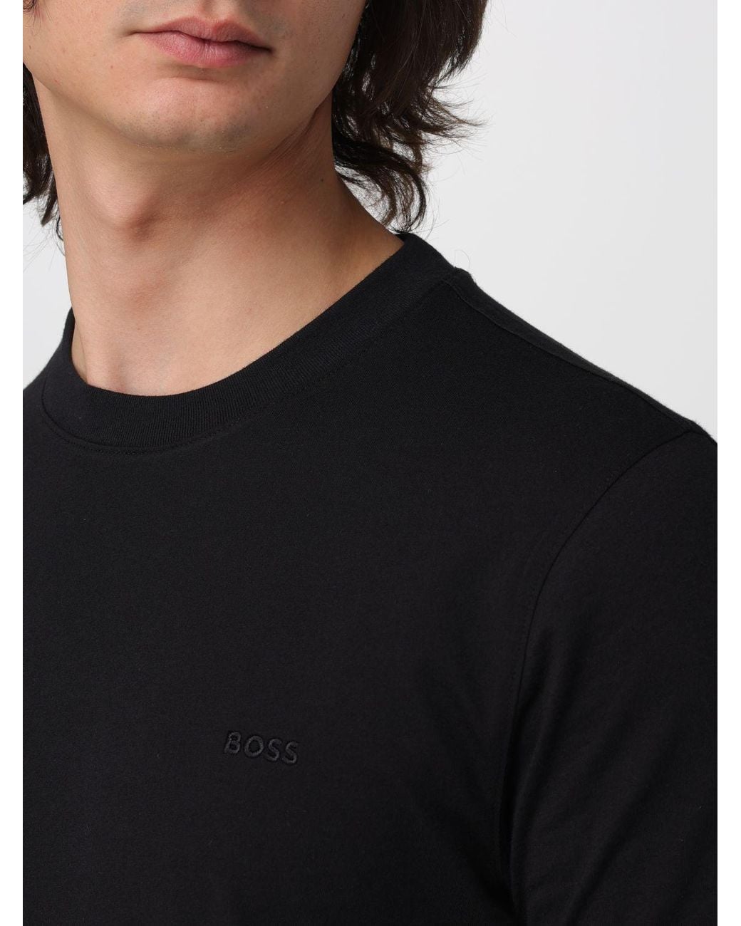 Boss Black Embroidered Logo Cotton Crewneck T-Shirt for men