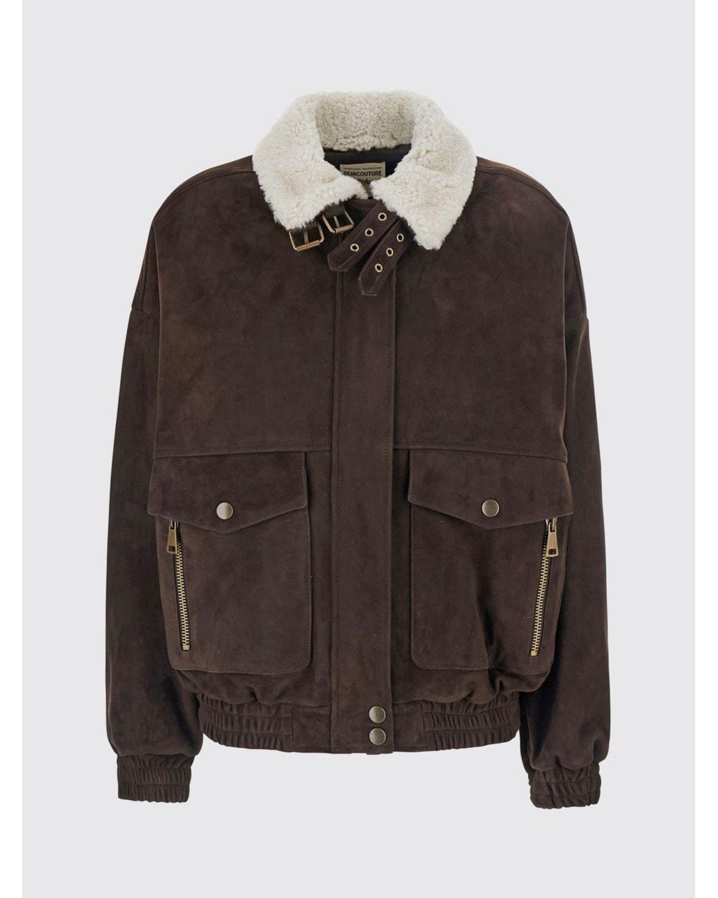 Semicouture Black Suede Leather Jacket With A Fur Collar And A Relaxed Fit