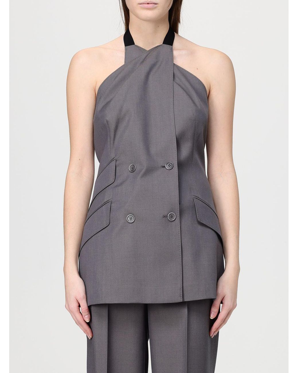 Max Mara Gray Wool Gabardine Top
