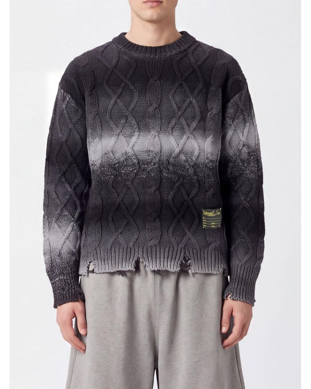 HTC Gray Abstract Pattern Wool Blend Crewneck Jumper With Logo for men