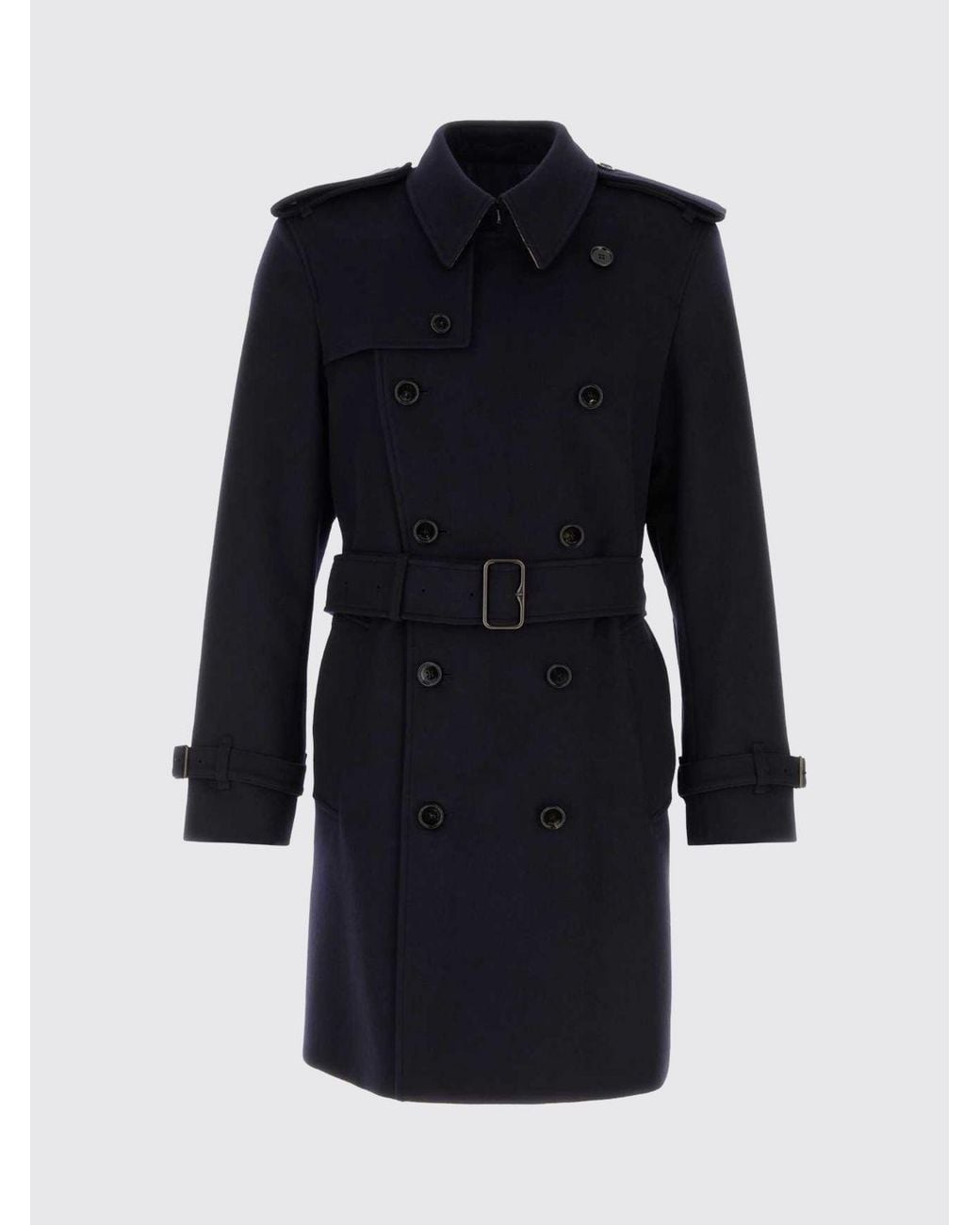 Burberry Blue Double-Breasted Pure Cashmere Trench Coat With Belt for men