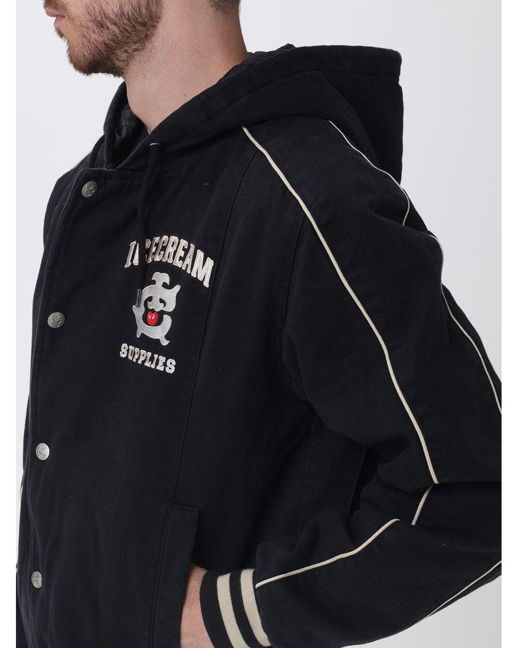 ICECREAM Blue Cotton Bomber Jacket With Hood And Logo for men