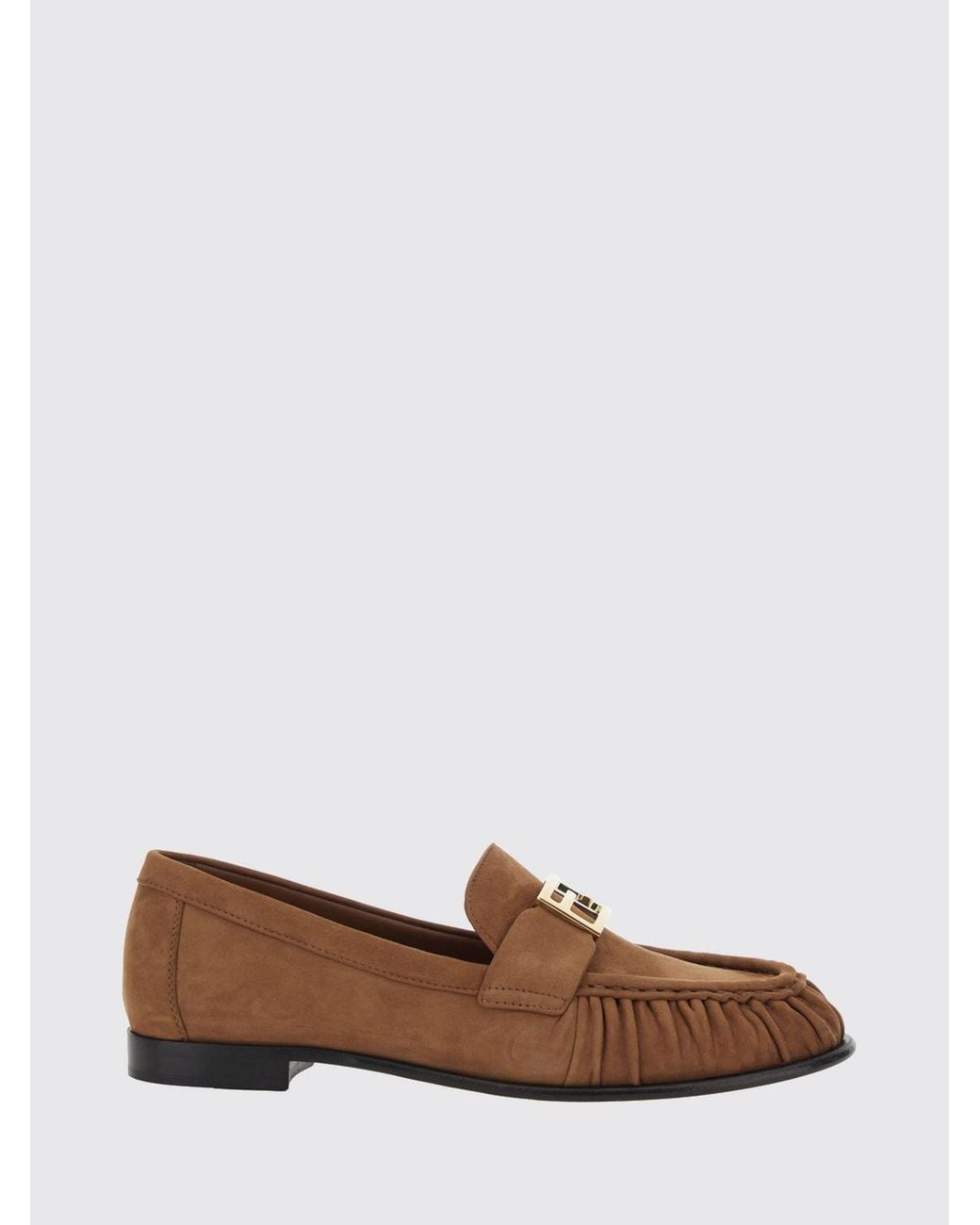Fendi Brown Baguette Leather Penny Loafers With Ff Monogram Buckle