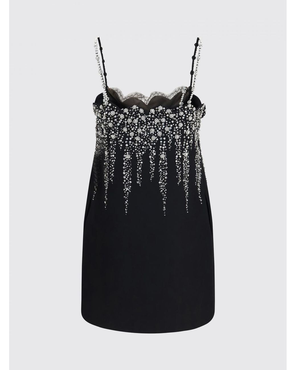 Valentino Garavani Black Merino Wool Mini Sheath Dress With Rhinestones And Square Neck