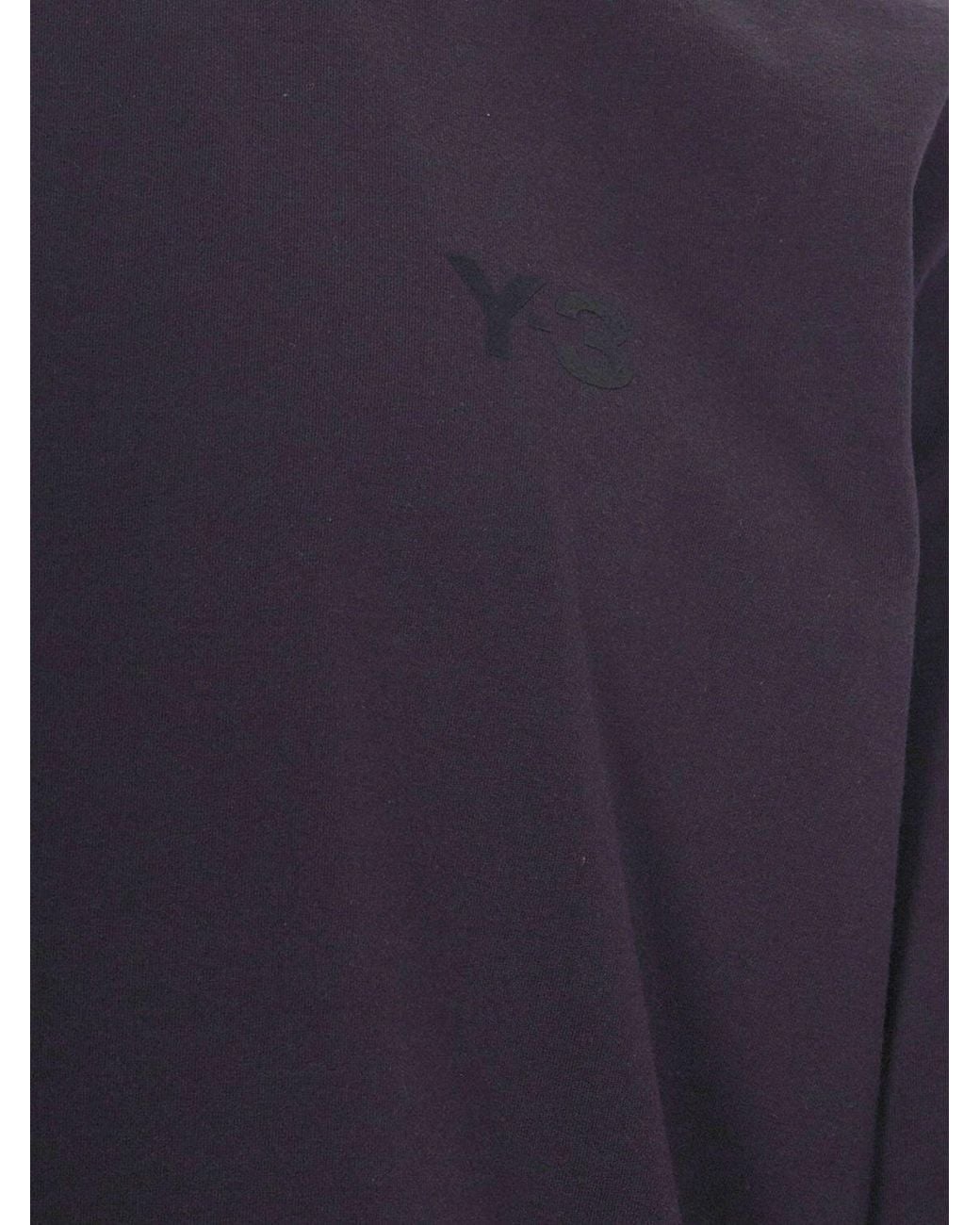 Y-3 Blue Crewneck Long-Sleeved Cotton T-Shirt With Tone-On-Tone Logo for men