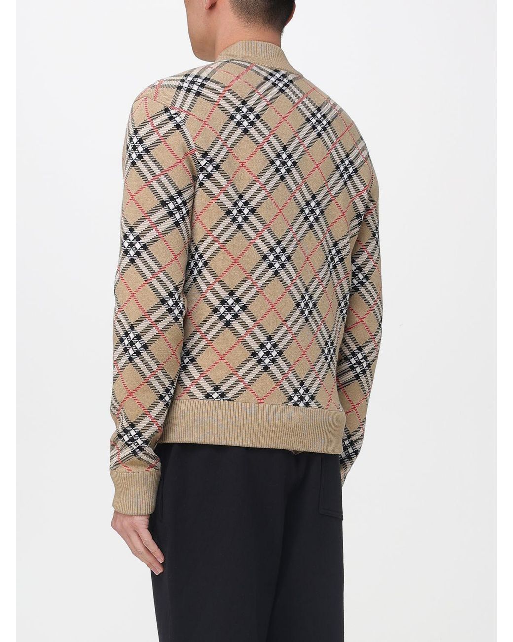 Burberry Natural Cotton Blend Cardigan With Vintage Check Motif for men