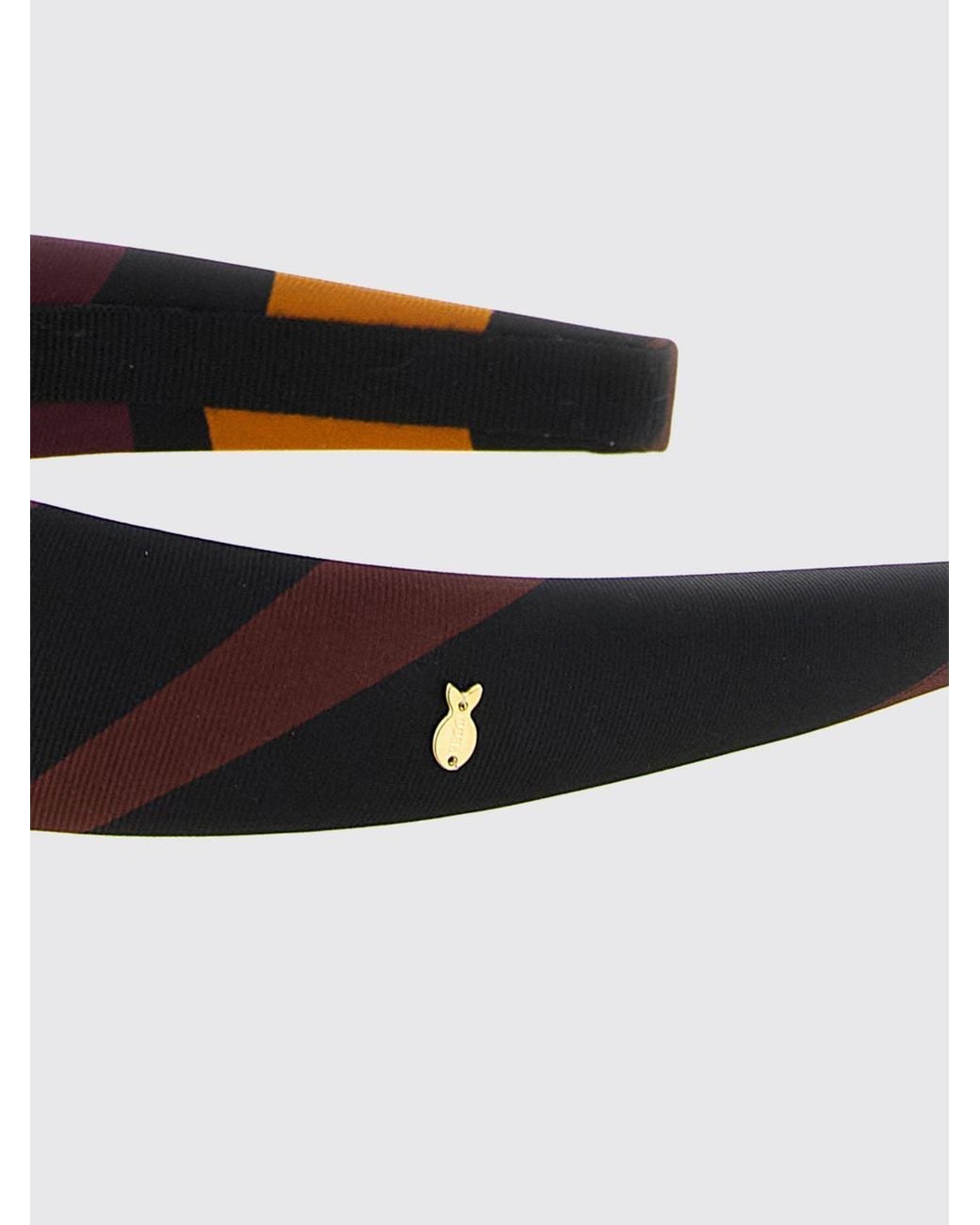 Emilio Pucci Red Multicolour Striped Print Silk Headband With Metal Logo