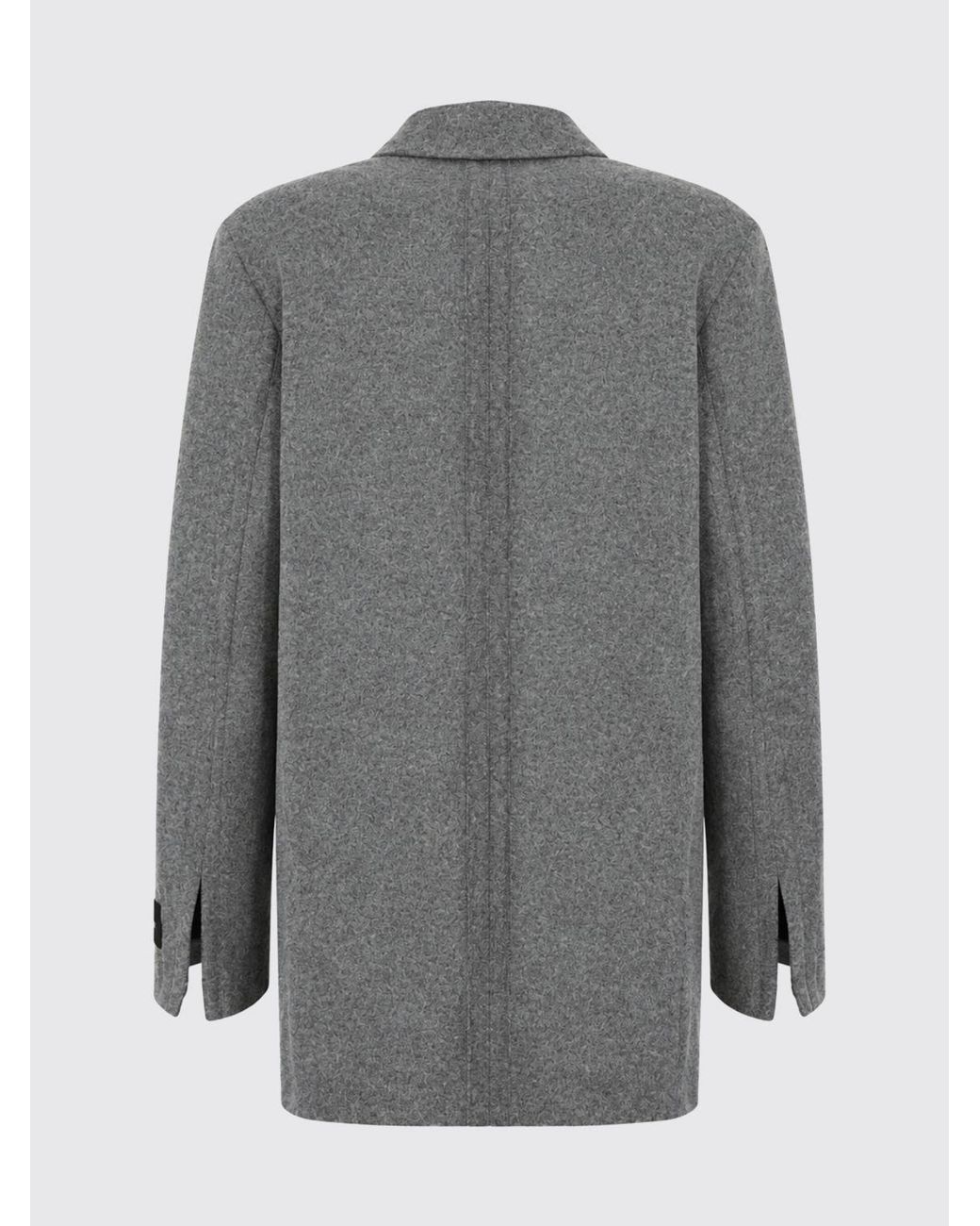Pinko Gray Double-Breasted Wool Blend Blazer With Classic Lapels