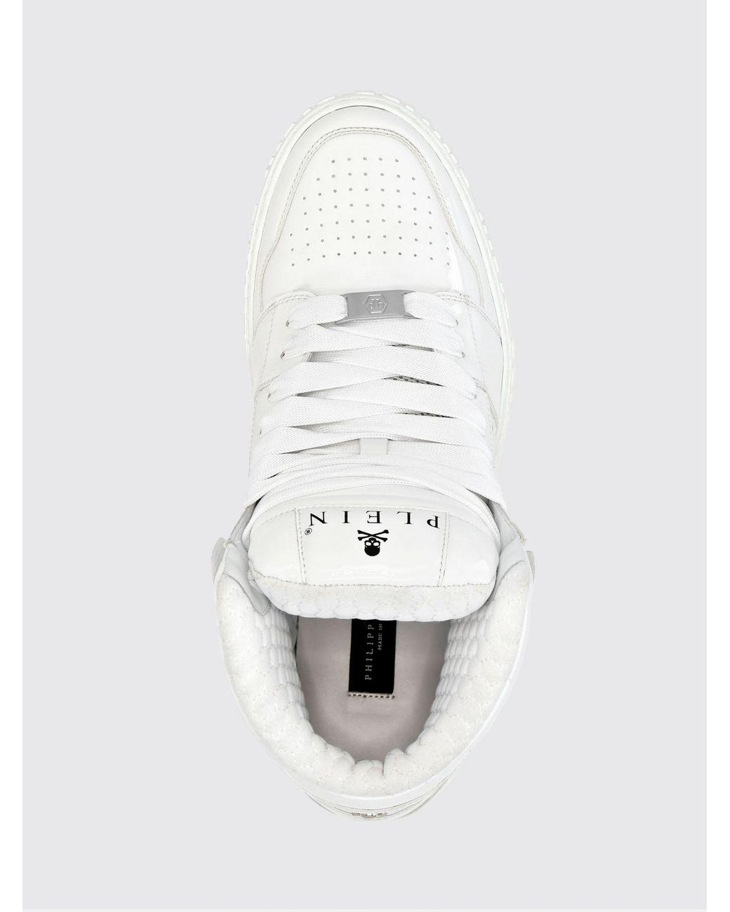 Philipp Plein White Super Street Skull Bones High-Top Leather Sneakers With Skull for men