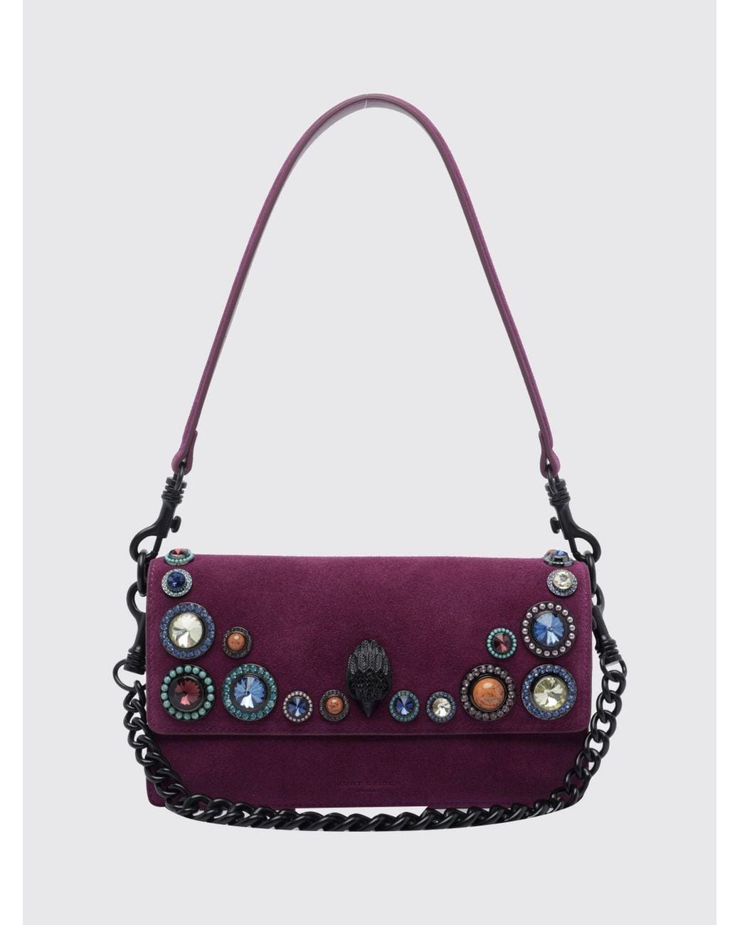 Kurt Geiger Purple Sloane Suede Shoulder Bag With Crystals And Embroidered Logo