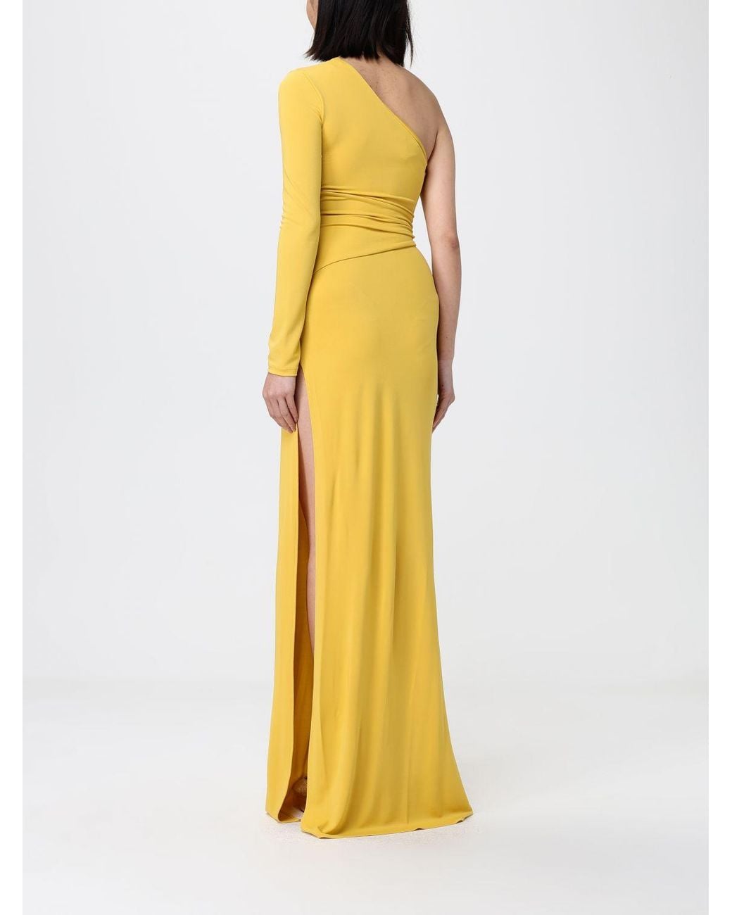 Elisabetta Franchi Yellow Crêpe Jersey Dress With Jewel Detail
