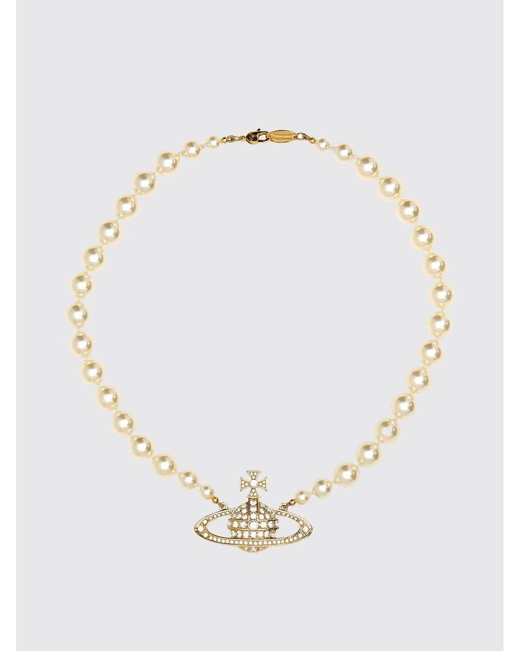 Vivienne Westwood Natural Brass Orb Pendant Choker Necklace With Faux Pearls