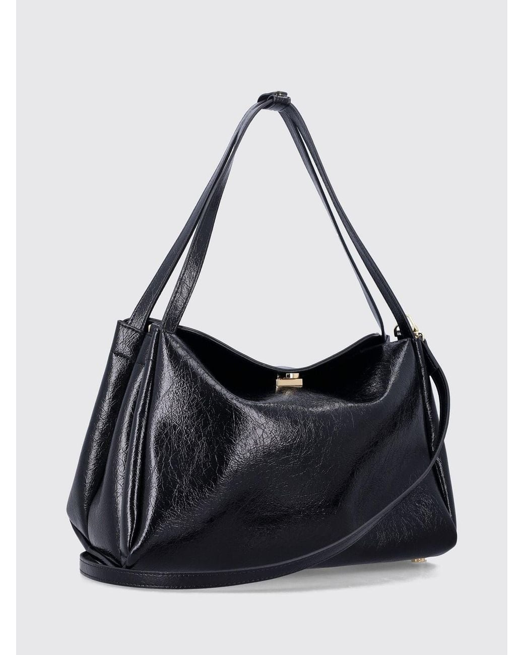 THEMOIRÈ Black Themoir&Egrave Calipso Crinkled-Effect Vegan Leather Shoulder Bag With Double Handle