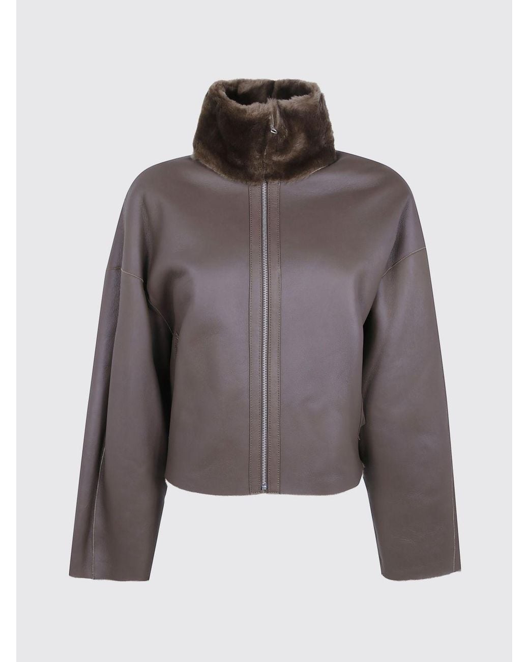Arma Brown Short Shearling Jacket With High Neck And Zip Closure