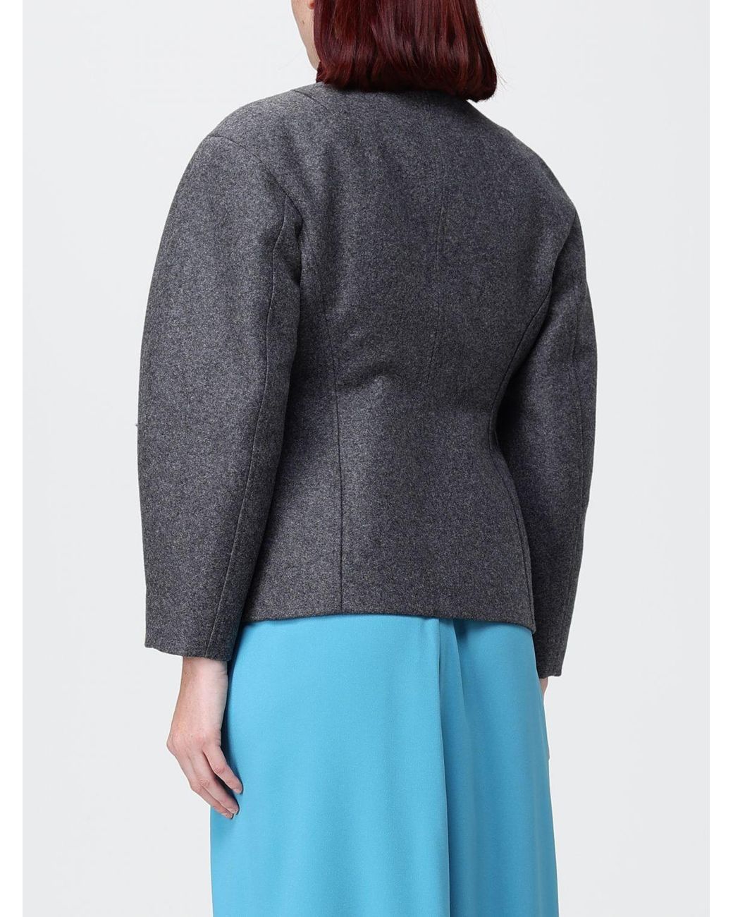 Jil Sander Blue Single-Breasted Virgin Wool Blazer With Balloon Sleeves And A Slim Fit