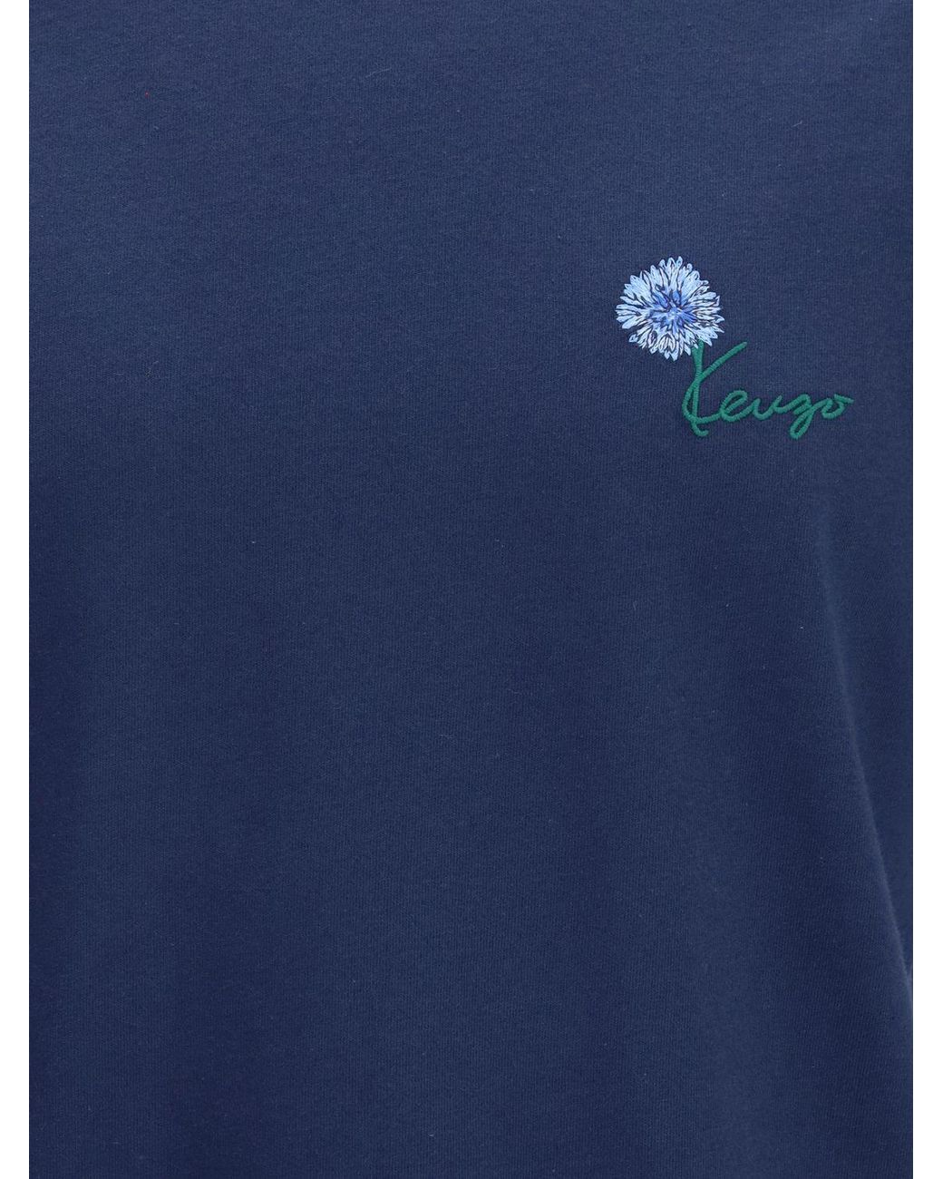 KENZO Blue Contrasting Logo Cotton T-Shirt for men