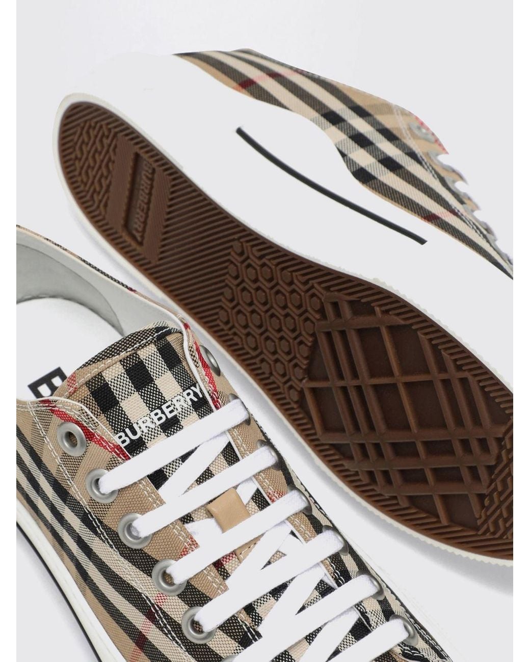 Burberry White Platform Canvas Sneakers With Vintage Check Pattern