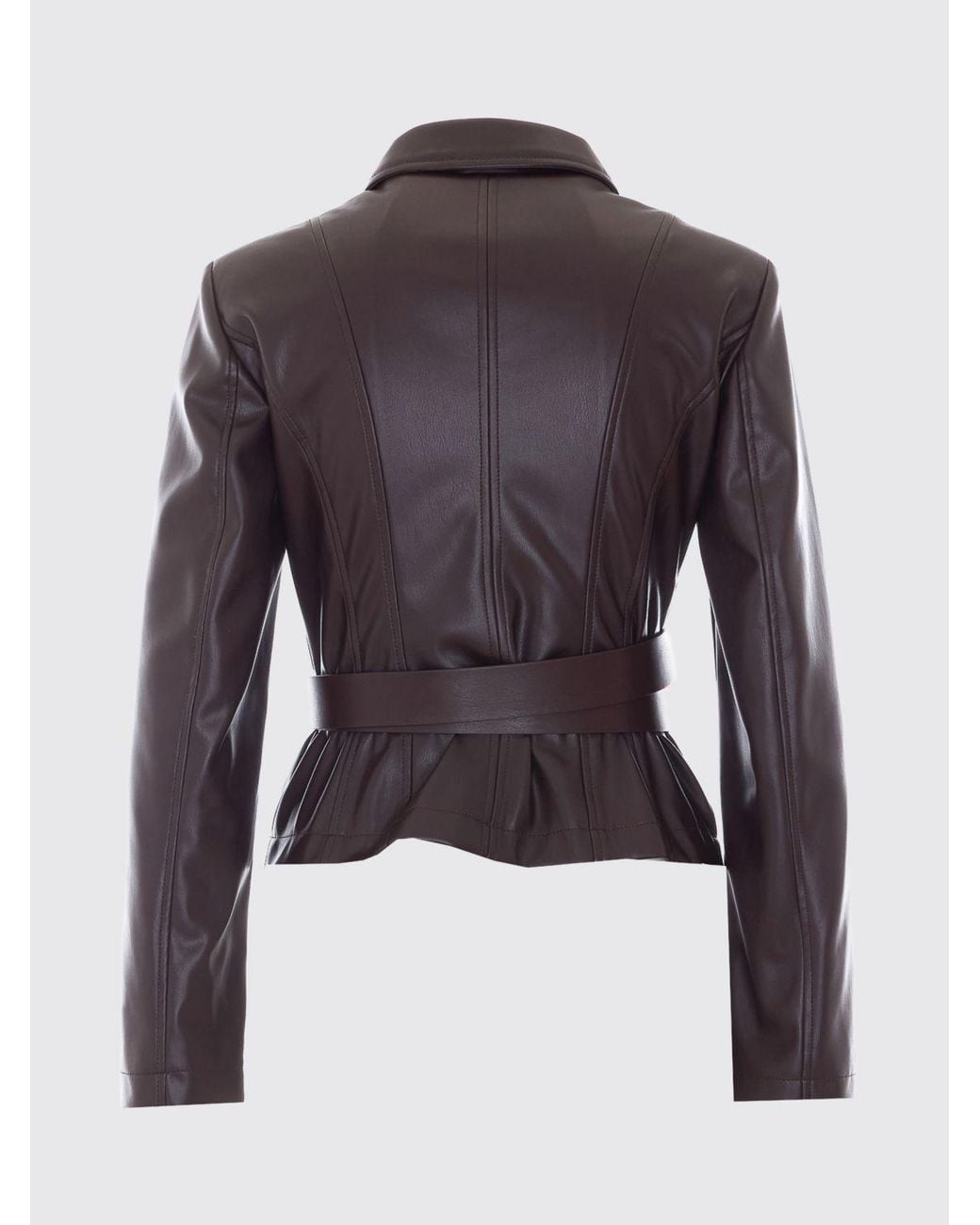 Liu Jo Brown Cropped Shirt-Style Faux Leather Jacket With Waist Belt By