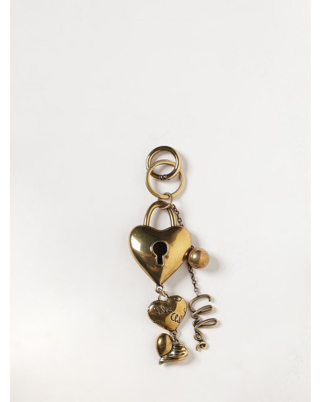 Chloé Metallic ChloÉ Heart-Shaped 14K-Plated Brass Keychain With Engraved Logo