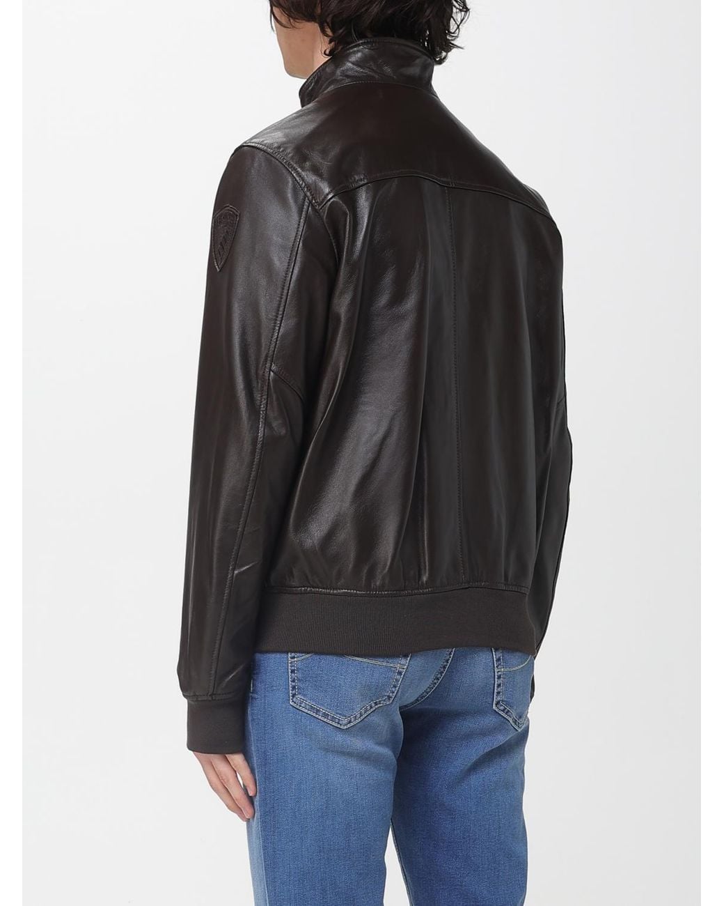 Blauer Black Leather Bomber Jacket for men