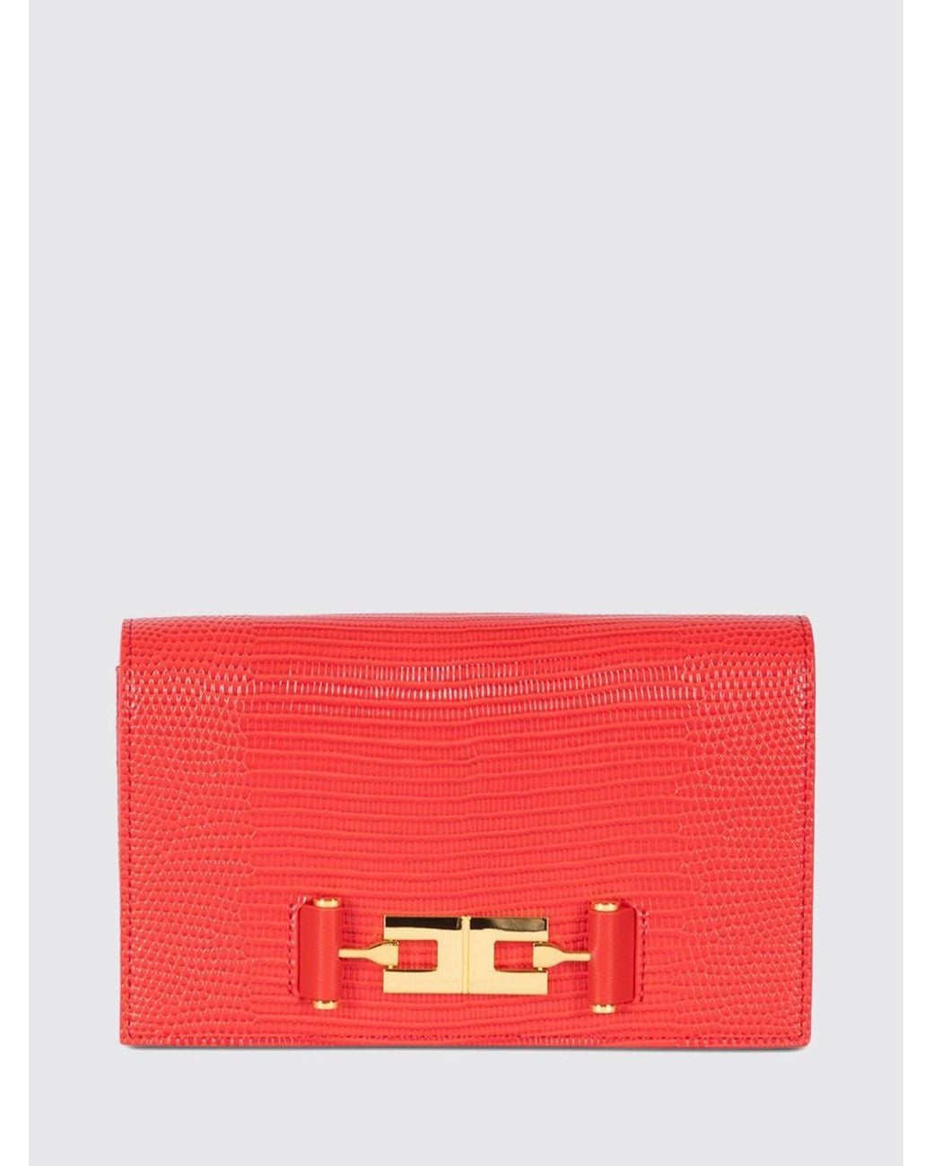 Elisabetta Franchi Red Lizard-Print Mini Handbag With Removable Shoulder Strap