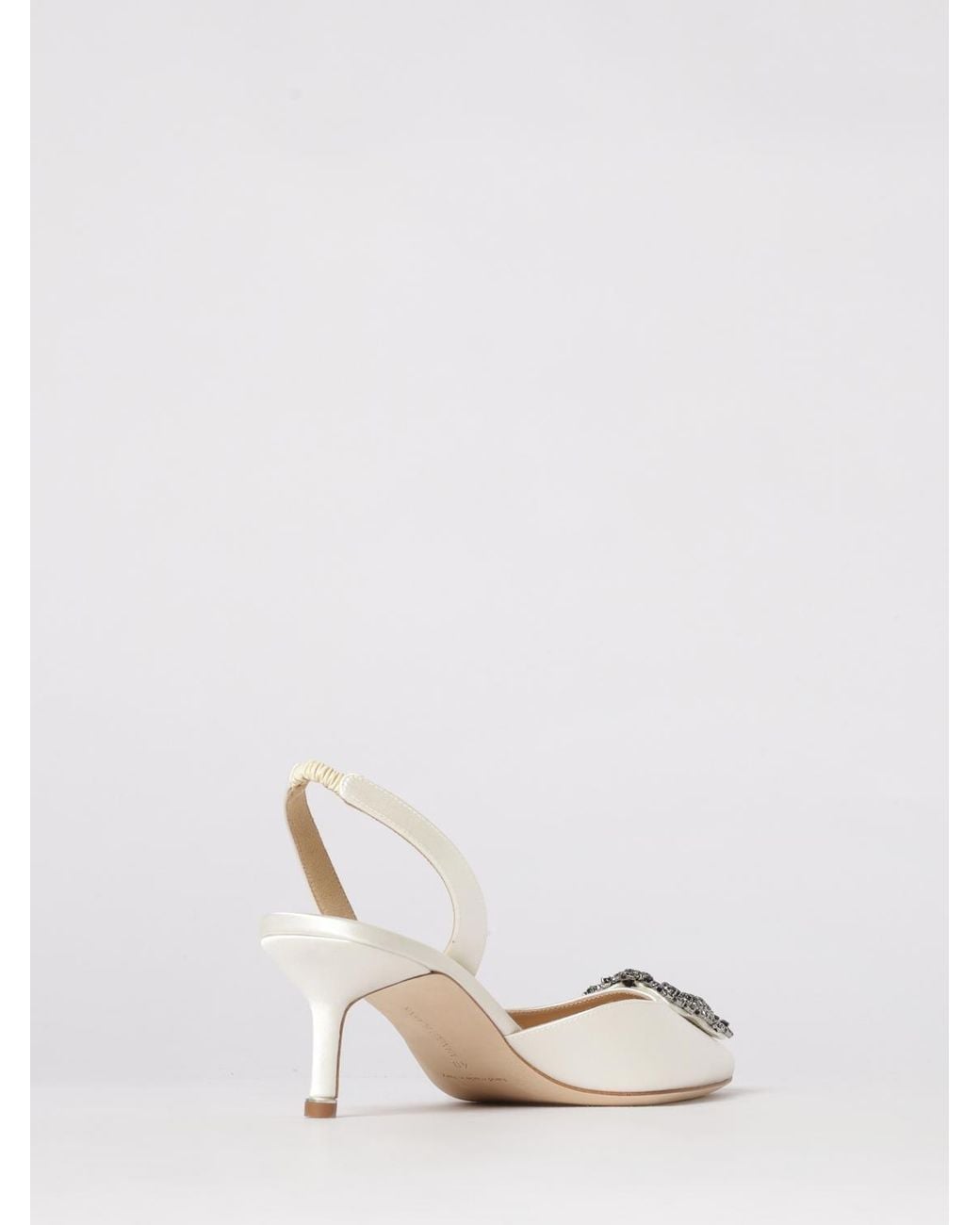 Manolo Blahnik Natural Hangisli Satin Slingback Pumps With Jewel Buckle