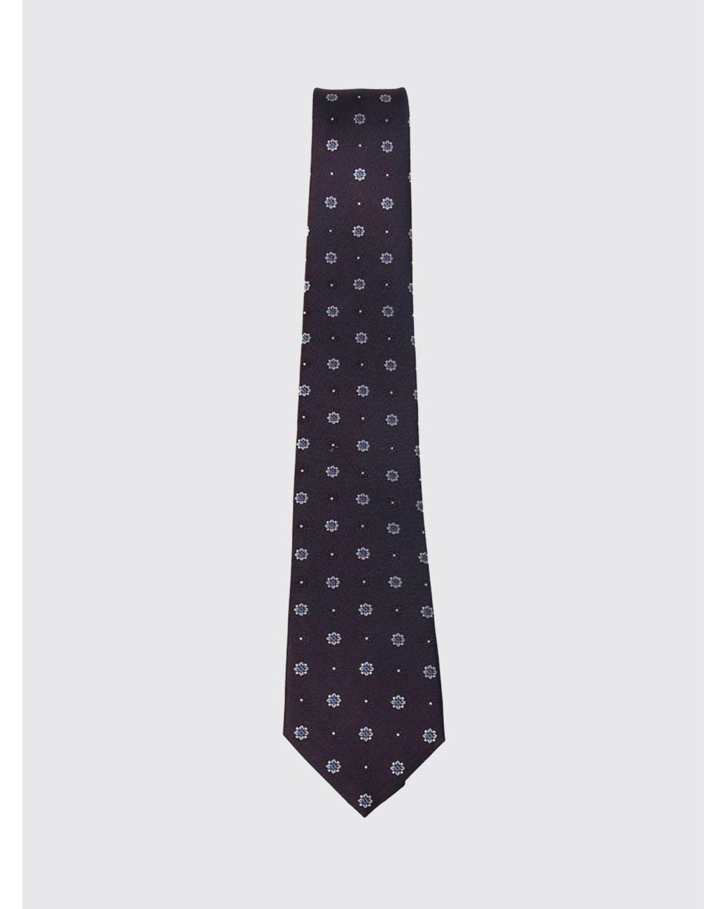 Saint Laurent Blue Pure Silk Tie With Contrasting Floral Embroidery for men