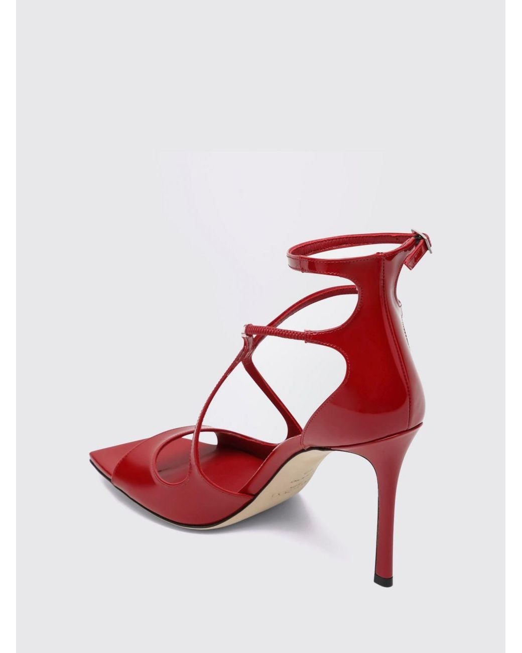 Jimmy Choo Red Azia Patent Leather High Heel Sandals With Ankle Strap