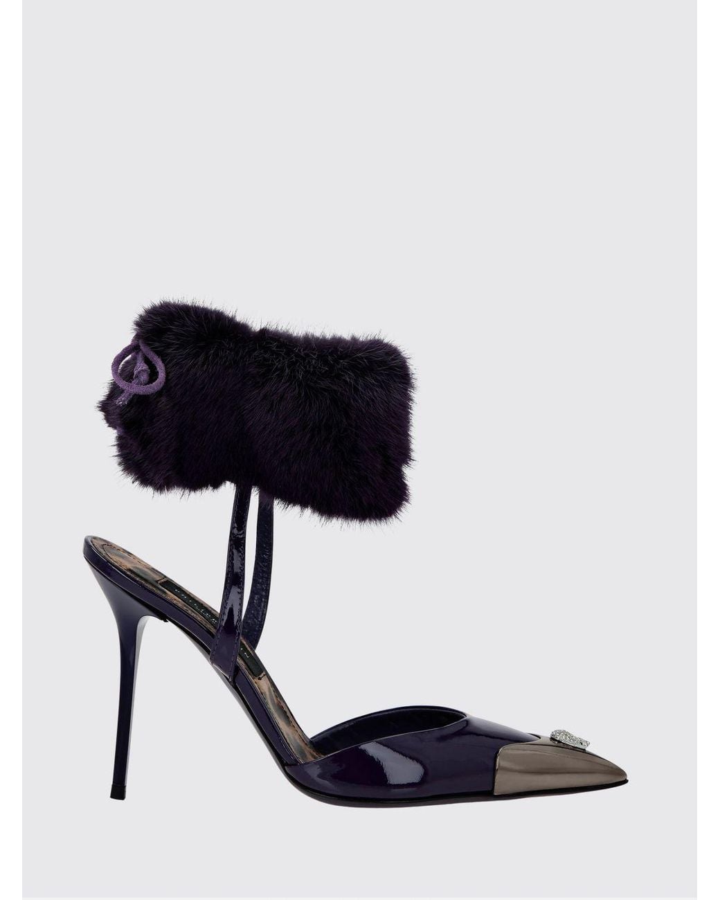 Philipp Plein Black Patent Leather Slingback Pumps With Skull And Stiletto Heel