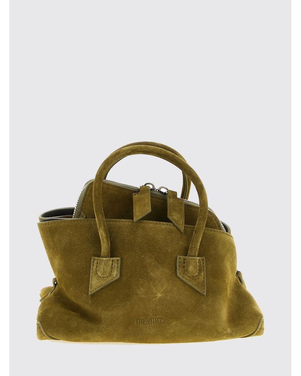 The Attico Green La Passeggiata Suede Leather Handbag With Double Handle