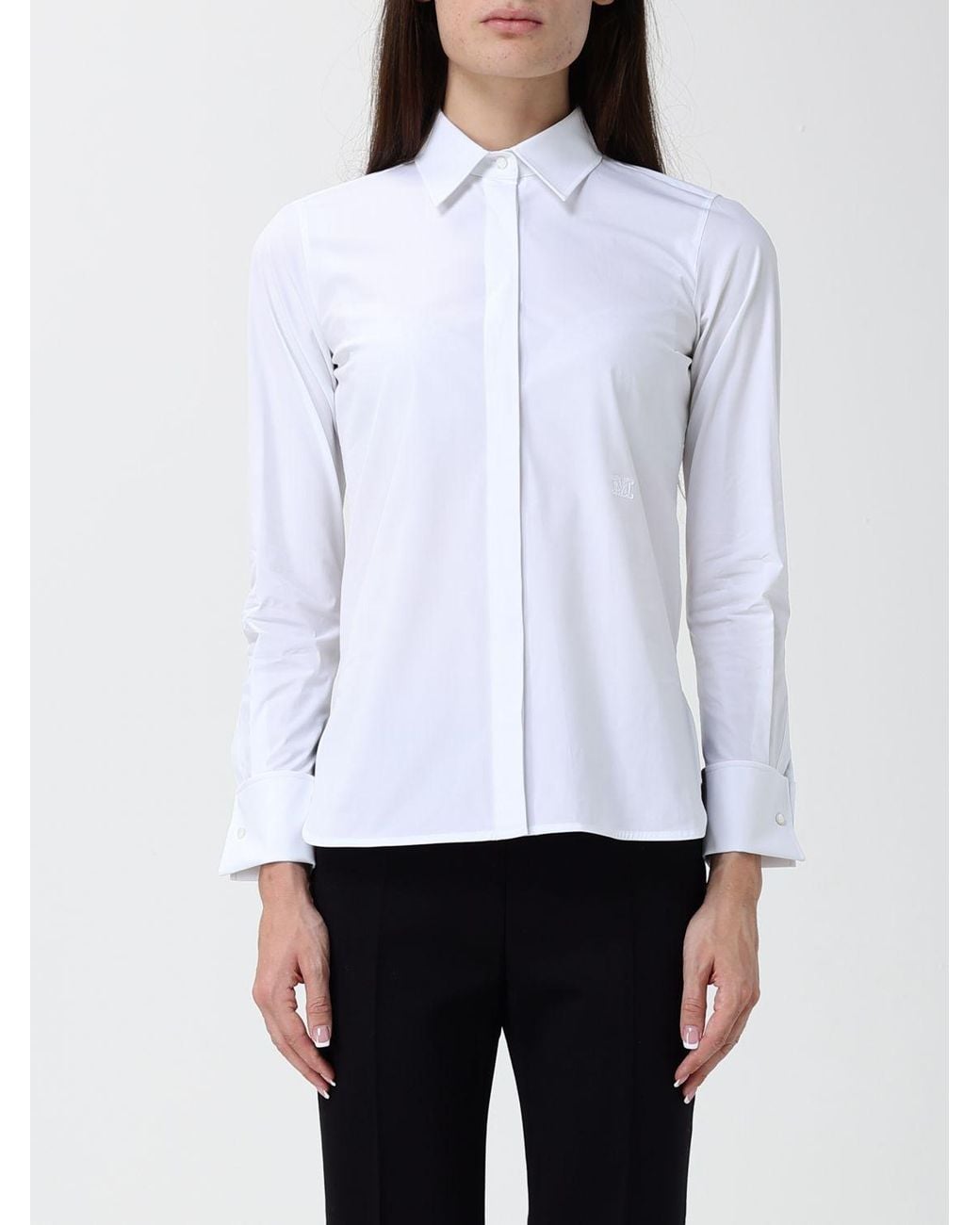 Max Mara White Slim Fit Stretch Cotton Shirt With Concealed Placket
