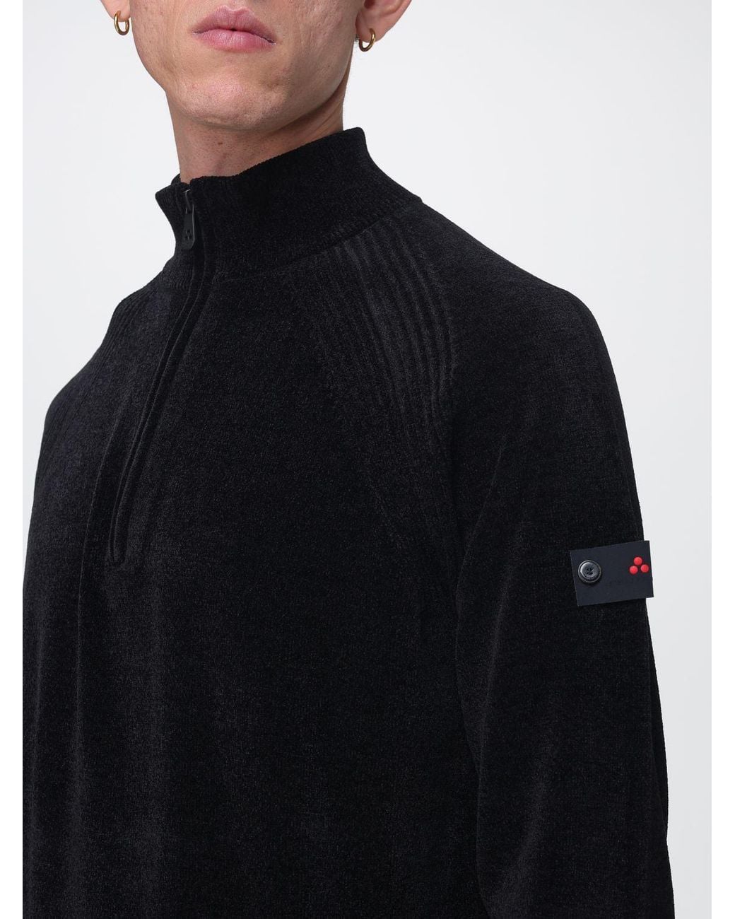 Peuterey Blue Chenille Velvet Turtleneck Jumper With Half-Zip And Dropped Shoulders for men