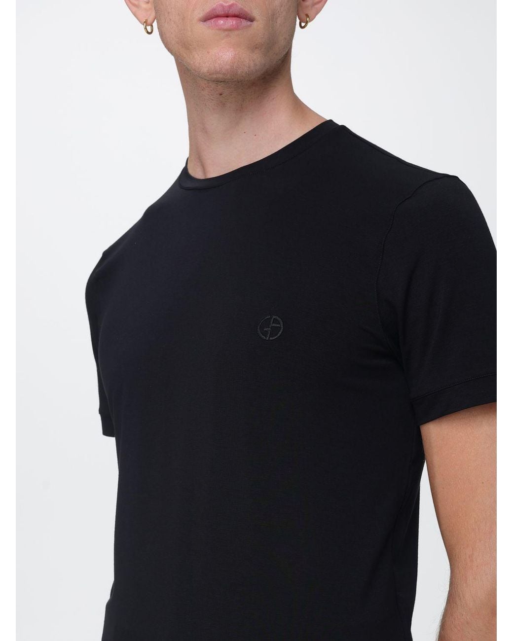Giorgio Armani Black Cotton Crewneck T-Shirt With Tone-On-Tone Monogram for men