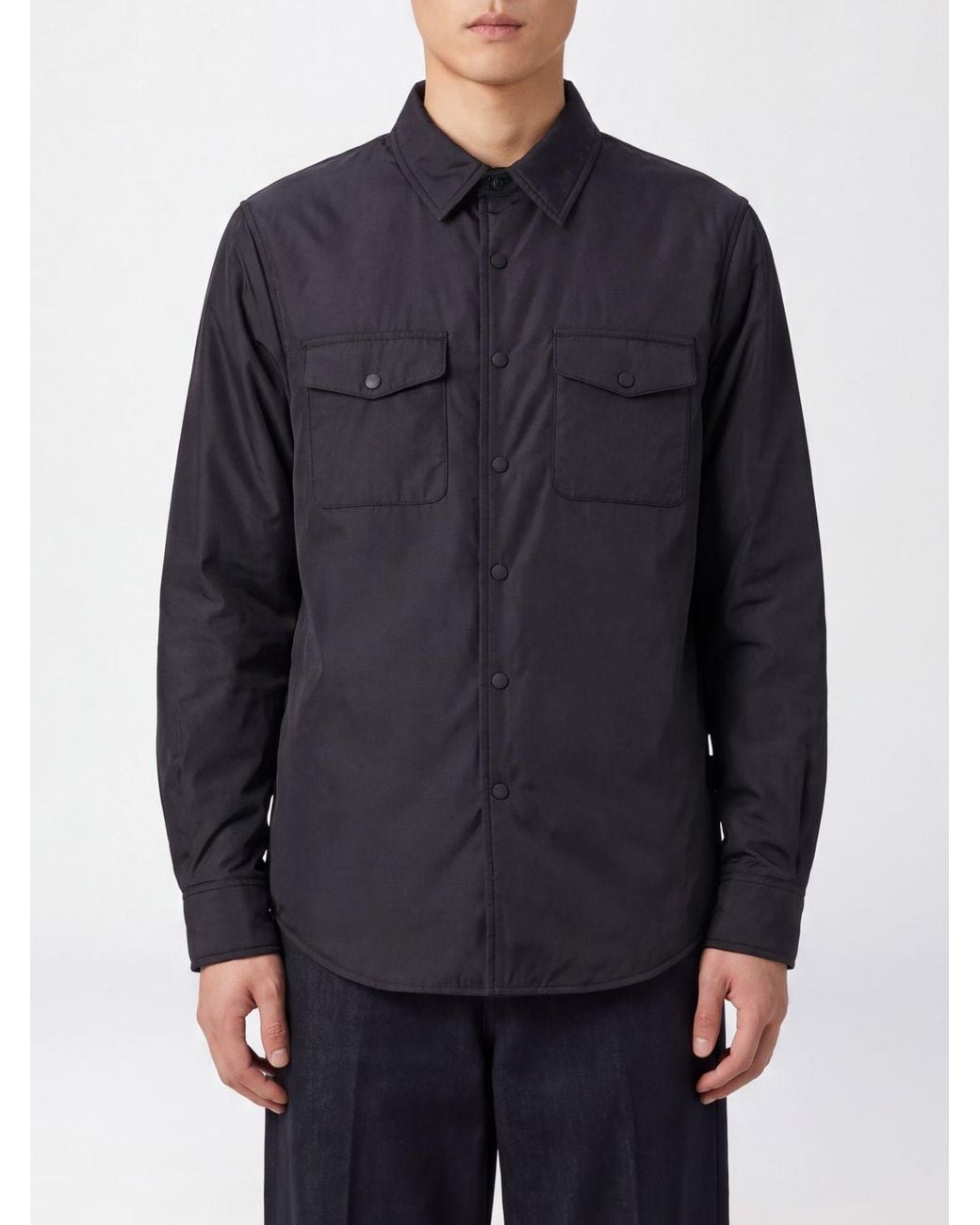 Aspesi Blue Padded Tech Fabric Shirt Jacket With Flap Patch Pockets for men