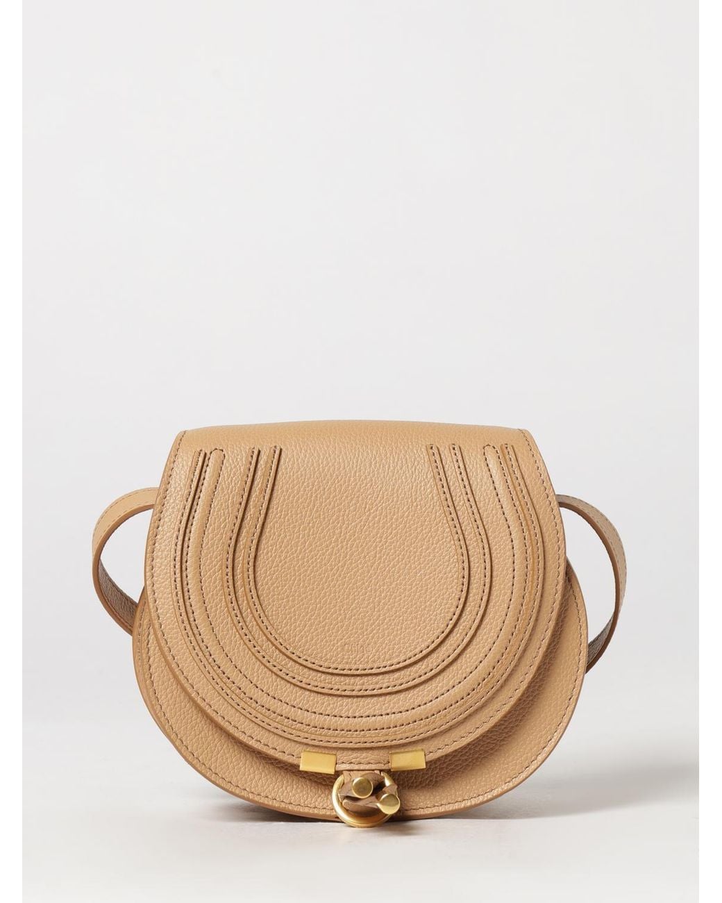 Chloé Natural ChloÉ Marcie Mini Grained Calfskin Crossbody Bag