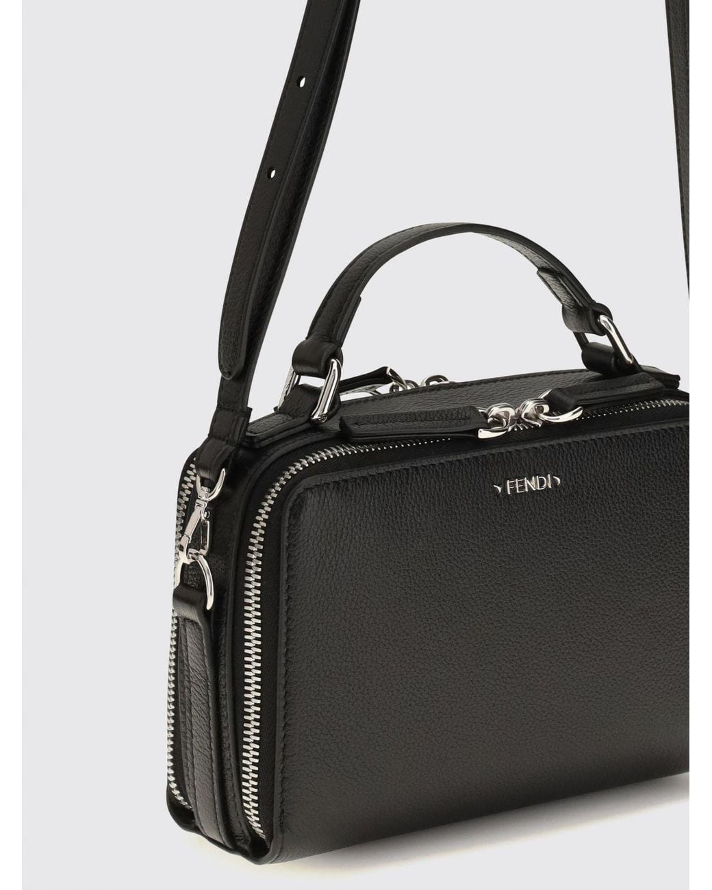 Fendi Black Smooth Calfskin Crossbody Bag With Double Compartment And Handle for men