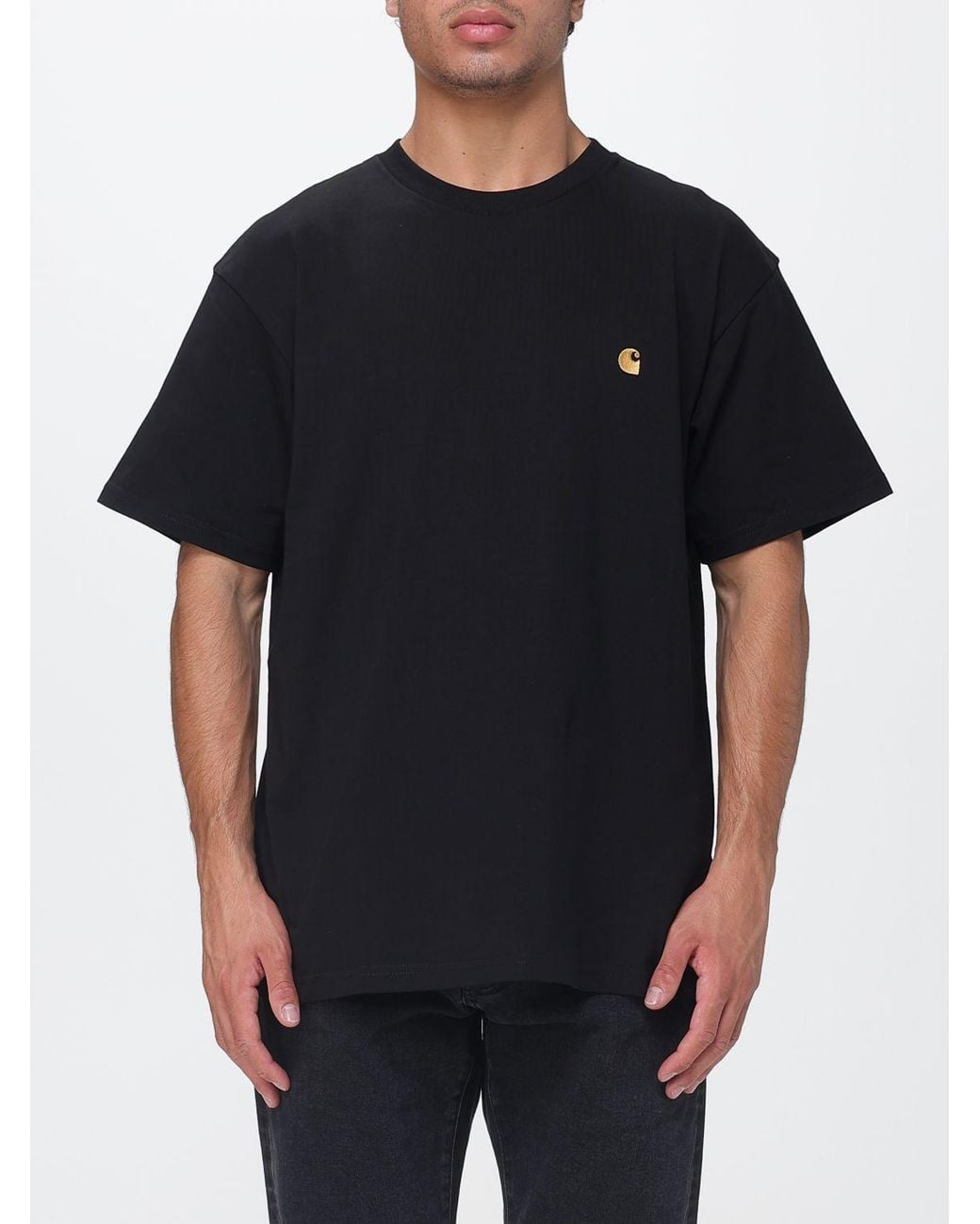 Carhartt Black Cotton T-Shirt With Embroidered Logo And Dropped Shoulders for men