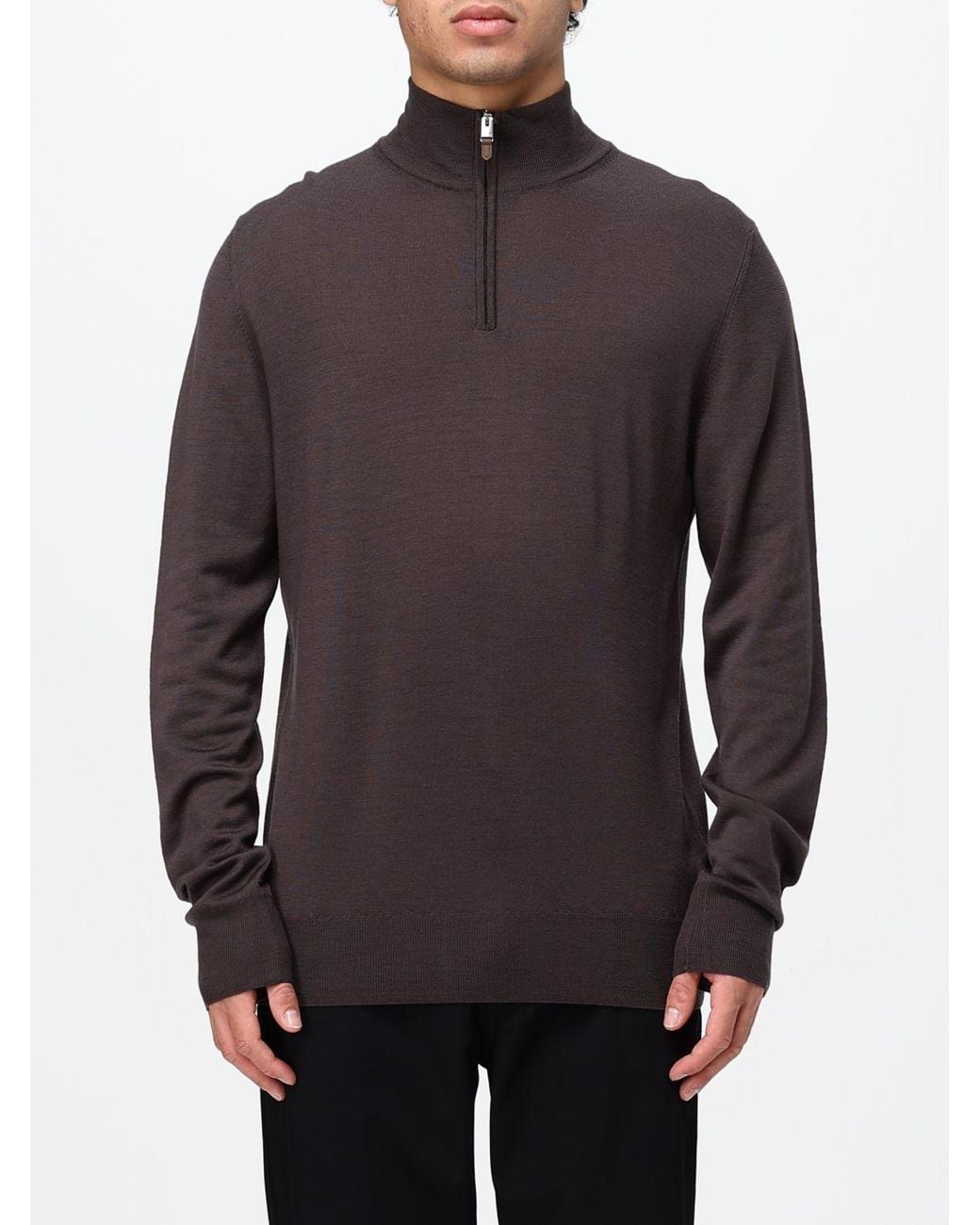 Canali Gray Merino Wool Turtleneck Jumper With Half-Zip Closure for men