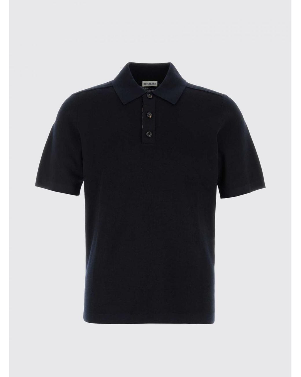 Burberry Blue Short-Sleeve Wool Polo Shirt With Equestrian Knight Logo And Ribbed Collar for men
