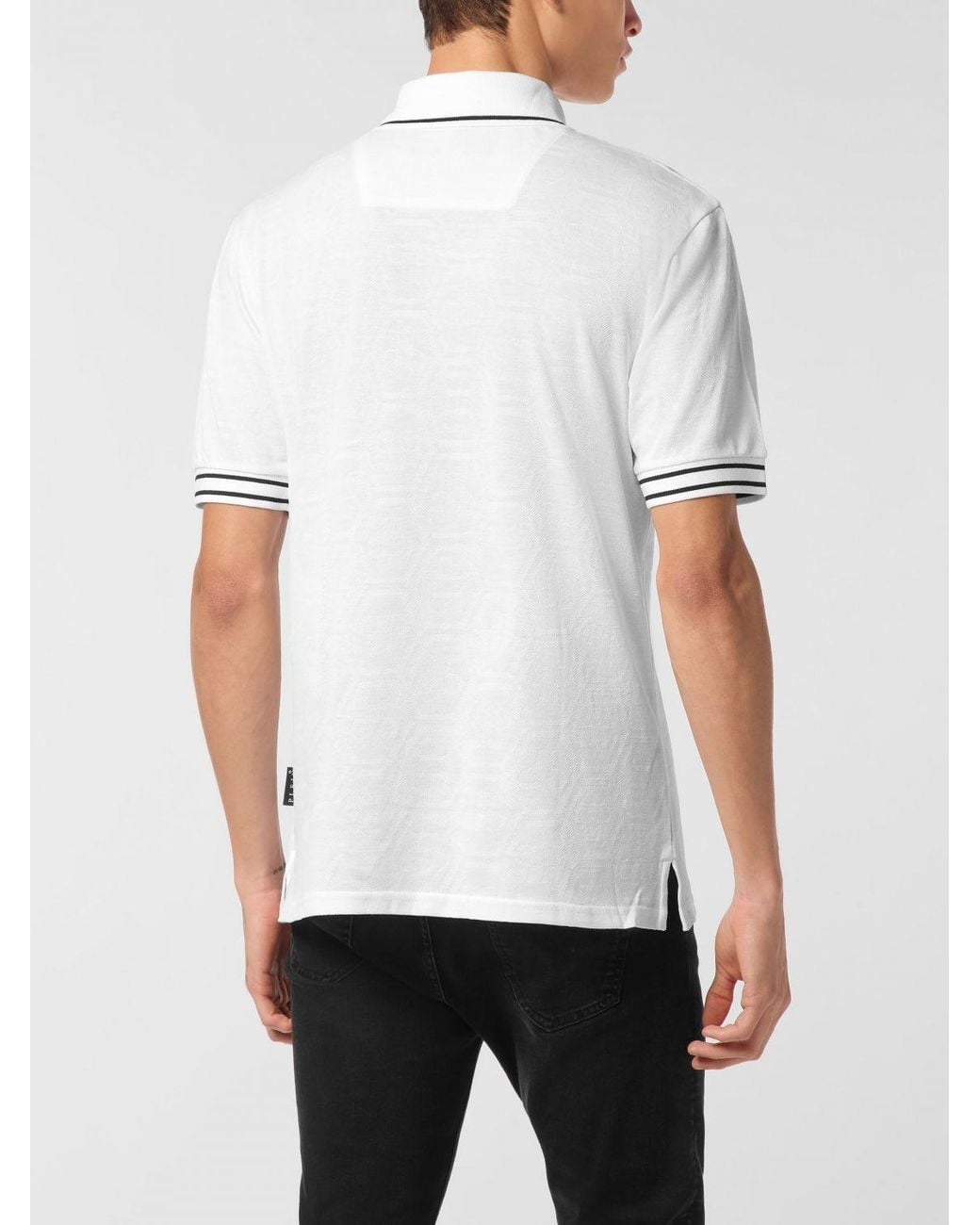 Philipp Plein White Short-Sleeved Cotton Polo Shirt With Contrast Logo And Classic Collar for men