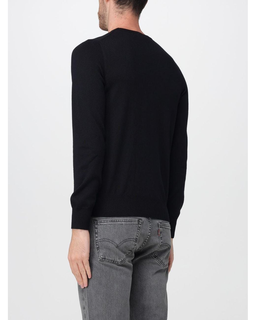 Brooksfield Black Crewneck Wool Jumper With Long Sleeves And Ribbed Trims for men