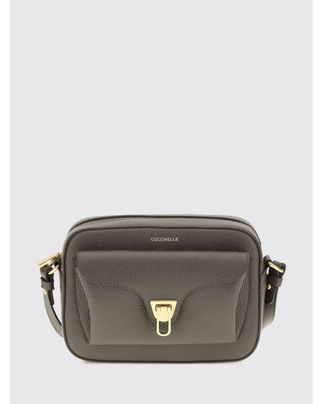Coccinelle Gray Beat Grained Leather Mini Camera Bag With Shoulder Strap