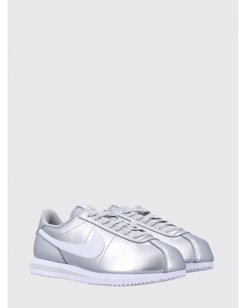 Nike White Cortez Laminated Leather Sneakers With Swoosh Logo And Round Toe