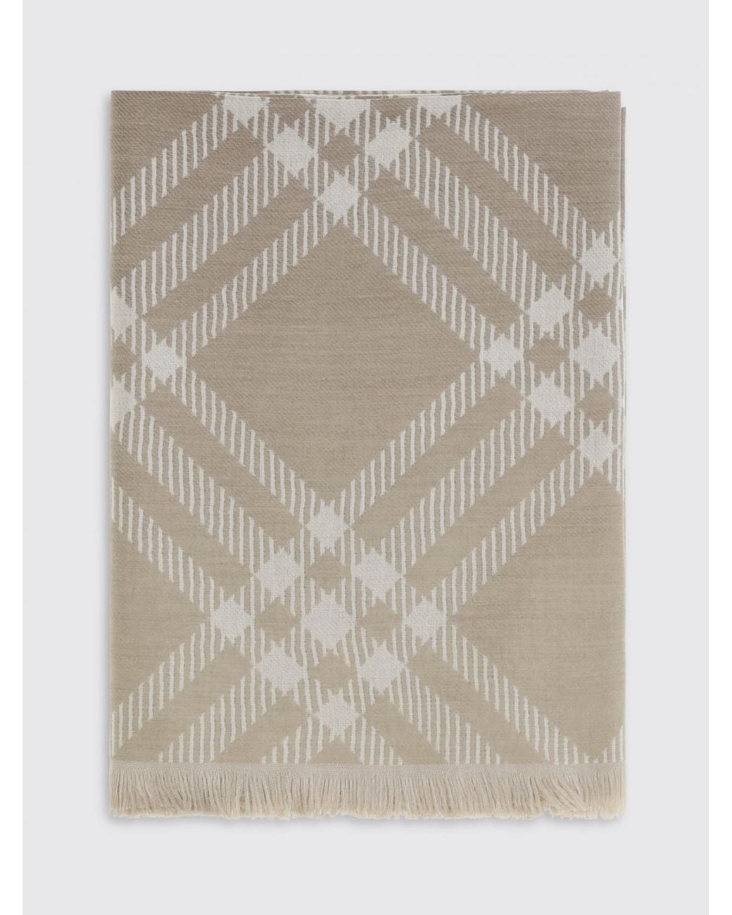 Burberry Natural Wool And Mulberry Silk Scarf With Check Pattern And Fringed Edges for men