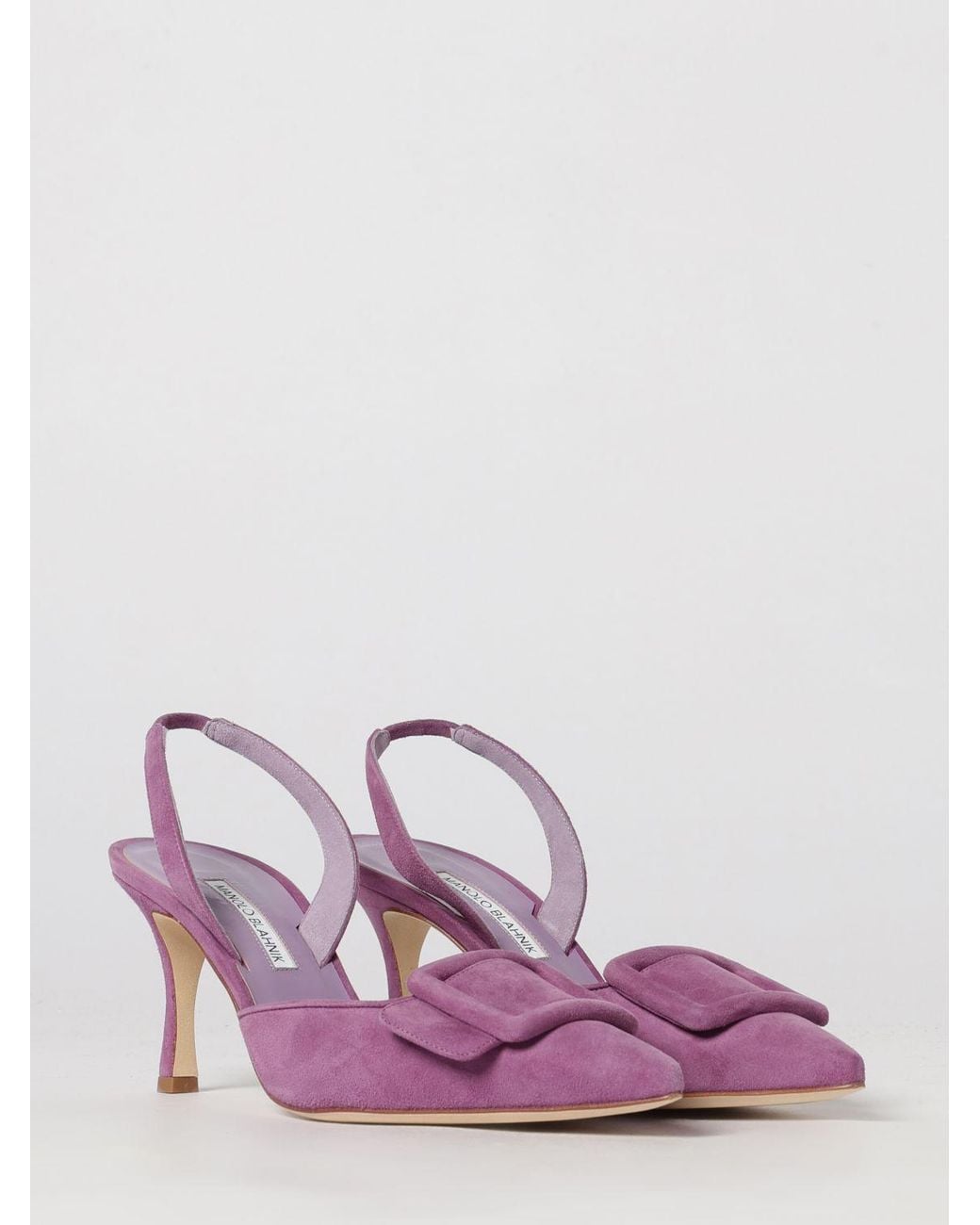 Manolo Blahnik Pink Maysli Suede Slingback Pumps With Mid Heel