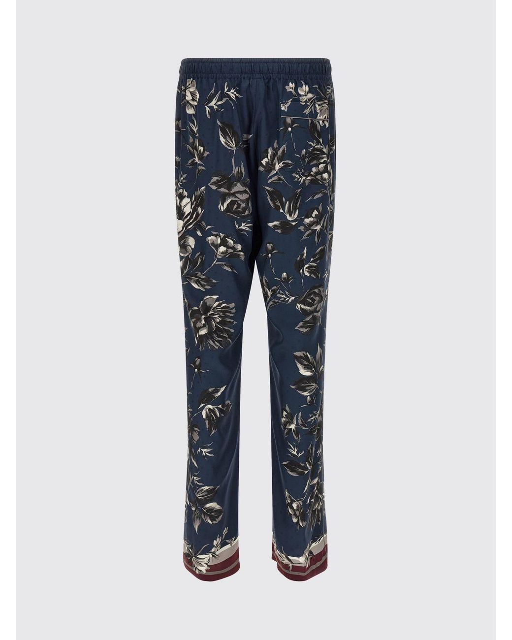 Dolce & Gabbana Blue Dolce &Amp Gabbana Floral Print Silk Straight Trousers for men