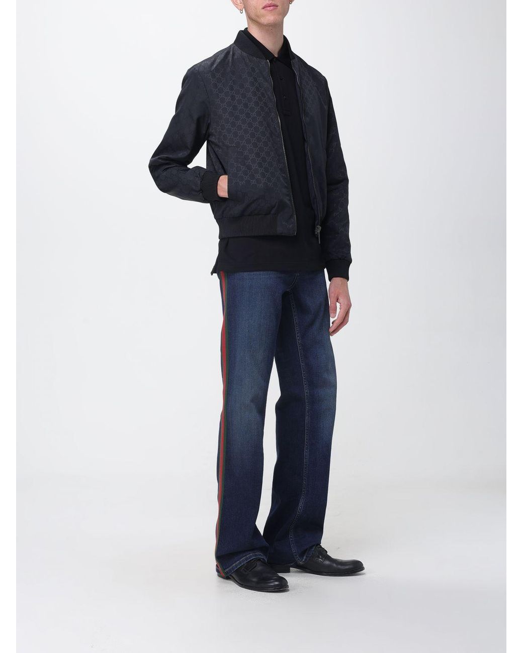 Gucci Black Short-Sleeved Cotton Polo With Web Detail And Contrast Trim for men